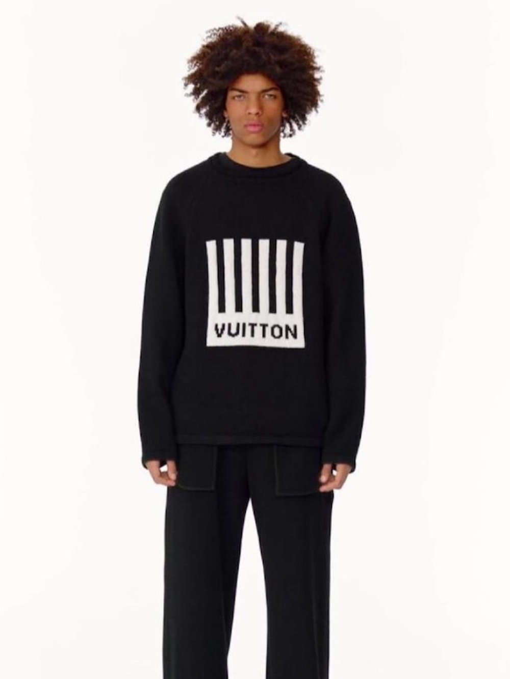 Louis Vuitton Black Knit Logo Sweater XXL  Barcode Graphic Rare Runway